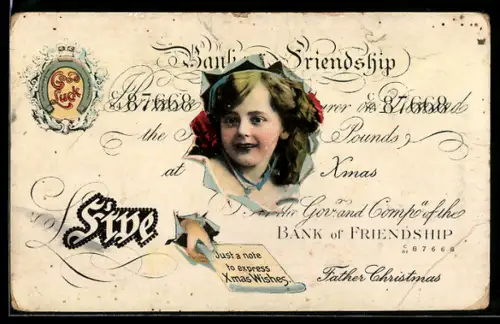 AK Portrait eines Kindes in einem Geldschein der Bank of Friendship