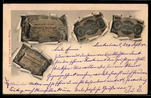 Lithographie Schweizer Banknoten, Franken