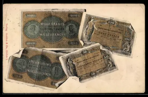 AK Französische Geldscheine: Mille Francs, Cent Francs & Cinquante Francs