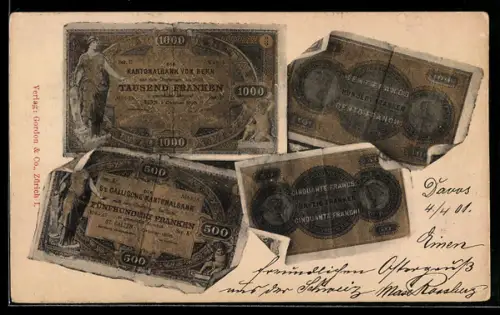 AK Gelschein, Schweizerische Banknoten 1000 Franken