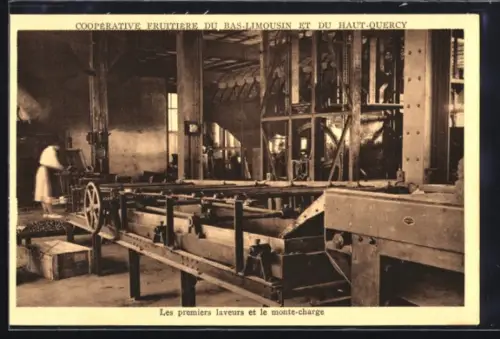 AK Les Quatre-Routes, Les premiers laveurs et le monte-charge