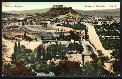 AK Athen, Panorama mit Parkanlagen