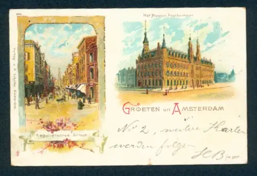 Lithographie Amsterdam, Reguiliersbree Straat, Postkantoor