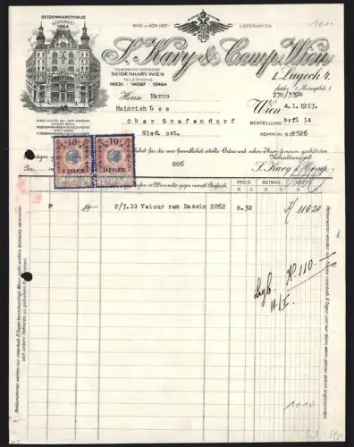 Rechnung Wien 1917, S. Kary & Comp., Seidenwarenhaus, Blick auf das Warenhaus, gegründet 1864