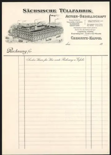 Rechnung Chemnitz-Kappel, Sächsische Tüllfabrik Actien-Gesellschaft, Gesamtansicht vom Werk