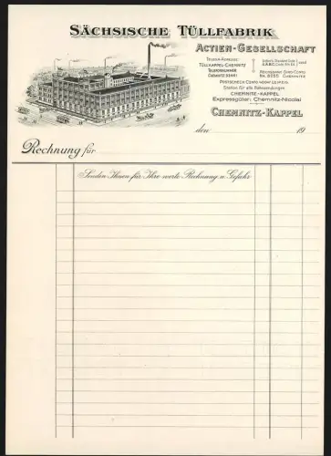 Rechnung Chemnitz-Kappel, Sächsische Tüllfabrik Actien-Gesellschaft, Gesamtansicht vom Werk
