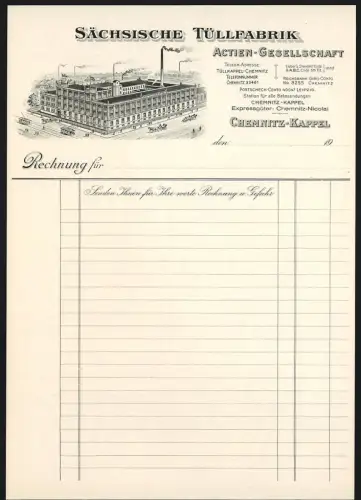 Rechnung Chemnitz-Kappel, Sächsische Tüllfabrik Actien-Gesellschaft, Ansicht der Fabrik