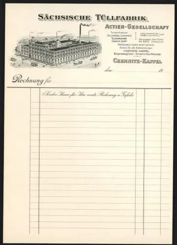 Rechnung Chemnitz-Kappel, Sächsische Tüllfabrik Actien-Gesellschaft, Werksgelände