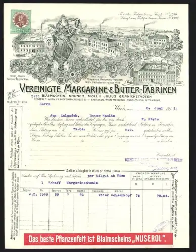 Rechnung Wien, Meidling 1911, Julius Granichstädten, Vereinigte Margarine- & Butter-Fabriken, Werksgelände