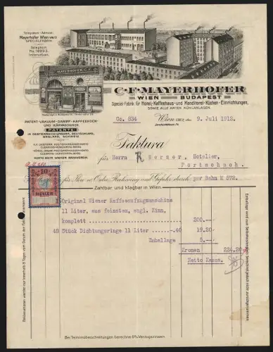 Rechnung Wien 1912, C. F. Mayerhofer, Fabrik für Hotel-, Kaffeehaus- u. Konditorei-Einrichtungen, Gesamtansicht vom Werk