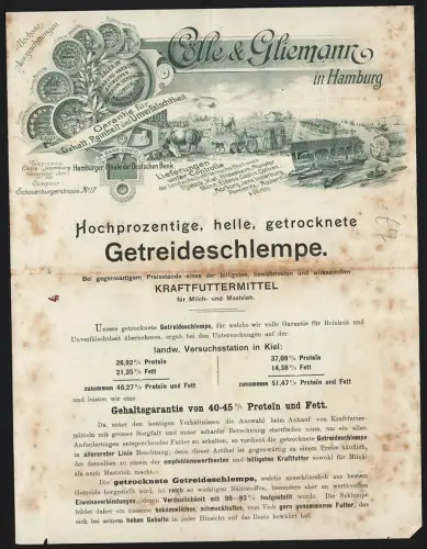 Briefkopf Hamburg, Cölle & Gliemann, Landwirtschaftliches Getreidelager, Ernsteszene und Verschiffung