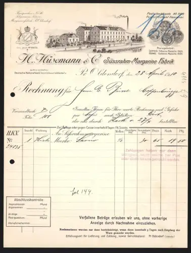 Rechnung Pr. Oldendorf 1910, H. Hüsemann & Co., Süssrahm-Margarine Fabrik, Aussenansicht der Fabrik