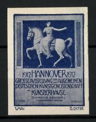 Reklamemarke Hannover, Grosse Kunstausstellung 1912, Reiter auf Pferd