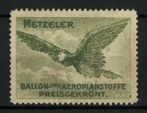 Reklamemarke Metzeler, Ballon- und Aeroplanstoffe, vermenschlichter Adler im Flug