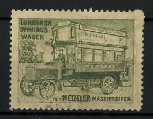 Reklamemarke Metzeler-Massivreifen, Londoner Omnibuswagen
