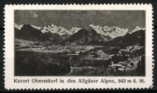 Reklamemarke Oberstdorf, Allgäuer Alpen 843 m ü. M., Bergpanorama