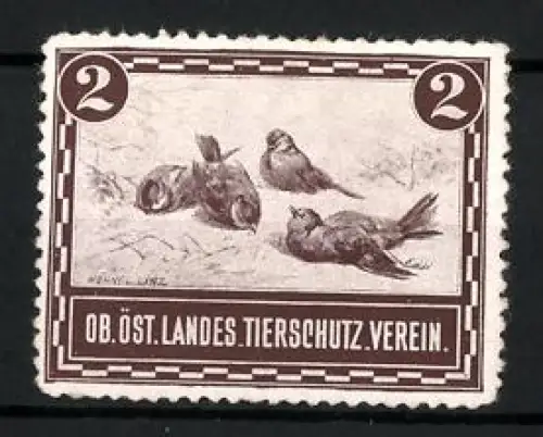 Reklamemarke Ob. Öst., Landes Tierschutzverein, Vögel auf Boden