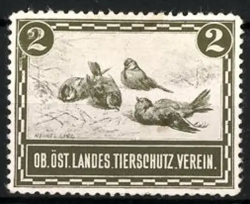 Reklamemarke Oberösterreich, Landes-Tierschutzverein, Vögel im Schnee
