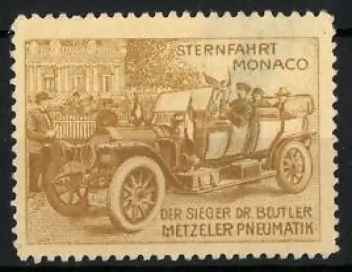 Reklamemarke Metzeler Pneumatik, Monaco, Sternfahrt Dr. Beutler, Auto, Reisewagen