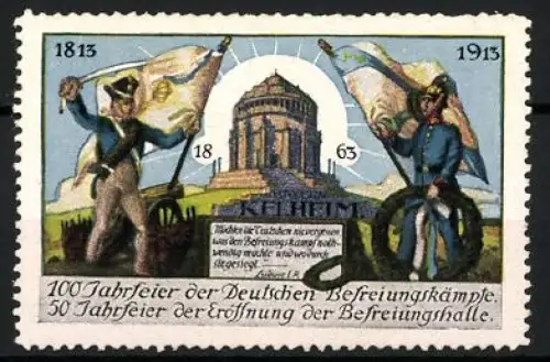 Reklamemarke Kelheim, 100 Jahrfeier der Befreiungskämpfe & 50 Jahrfeier der Befreiungshalle