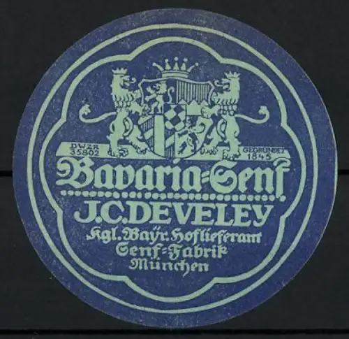 Reklamemarke München, Bavaria-Senf J.C. Develey, bayerisches Wappen