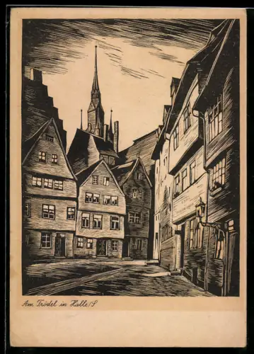 Künstler-AK Halle /Saale, Am Trödel