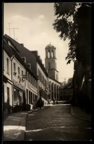 AK Auerbach i. Vogtl., Flemmersstrasse mit ev. Kirche