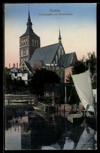 AK Rostock, Fischergraben und Nikolaikirche