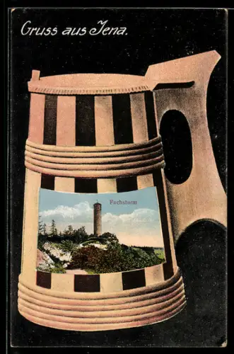 AK Jena, Fuchsturm mit Bierhumpenpassepartout