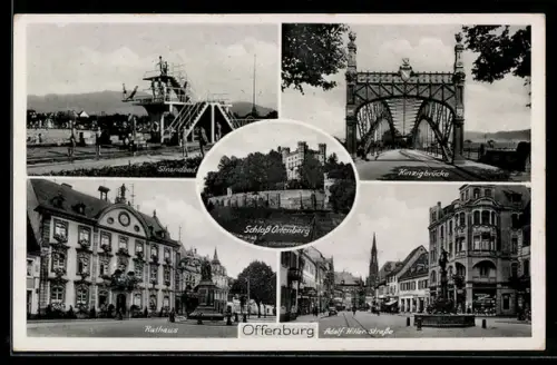 AK Offenburg, Rathaus, Schloss Ortenberg,  Strasse