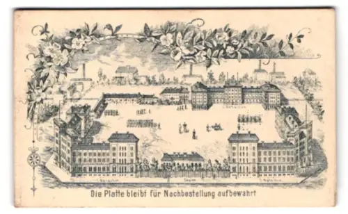 Fotografie Aug. Müller, Altona, Holstenstrasse 117, Ansicht einer Kaserne m. Kasino, 1. Bataillon, 3. Bataillon, Innenhof