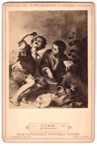 Fotografie Franz Hanfstaengl, München, Jungen essen Melone mit Hund, Nach dem Gemälde Die Melonenesser von B. E. Murillo