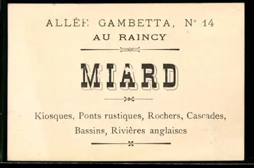Vertreterkarte Raincy, Miard, Kiosques, Ponts rustiques, Allée Gambetta 14