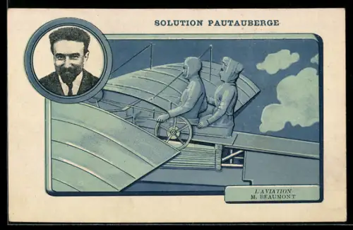 Vertreterkarte Paris, Solution Pautauberge, Zwei Damen auf Eindecker-Flugzeug, Rue de Constantinople 10