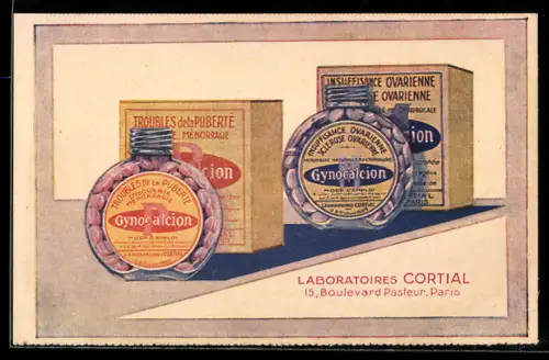 Vertreterkarte Paris, Laboratoires Cortial, Arzneimittelverpackungen, Boulevard Pasteur 15