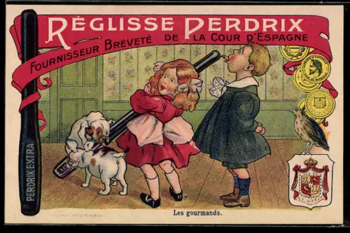 Vertreterkarte Réglisse Perdrix, Kinder mit Lakritze, Les gourmands