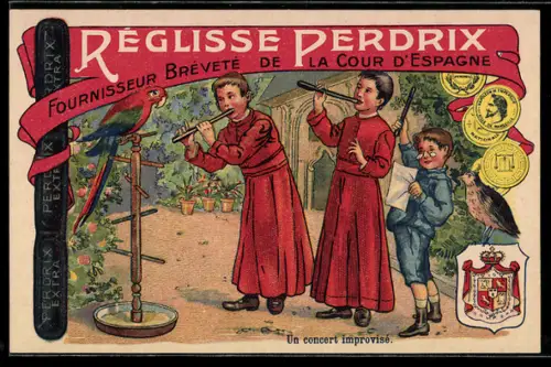 Vertreterkarte Réglisse Perdrix, Un concert improvisé, Kinder musizieren auf Lakritze