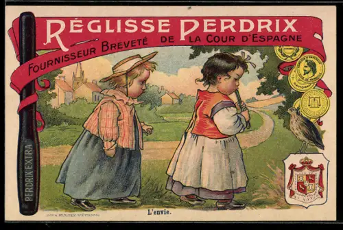 Vertreterkarte Réglisse Perdrix, L`ènvie, Kinder mit Lakritze