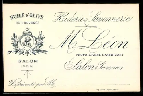 Vertreterkarte Salon /Provence, M. Léon, Huilerie Savonnerie
