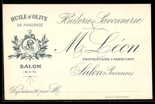 Vertreterkarte Salon /Provence, M. Léon, Huilerie Savonnerie
