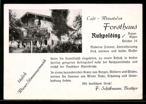 Vertreterkarte Ruhpolding, Café-Weinstuben Forsthaus, Besitzer F. Schiffmann