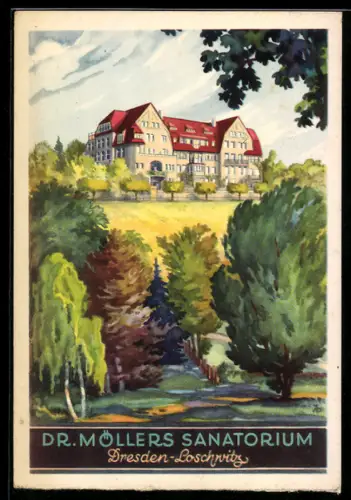 Vertreterkarte Dresden-Loschwitz, Dr. Möllers Sanatorium, Kurort mit Umgebung