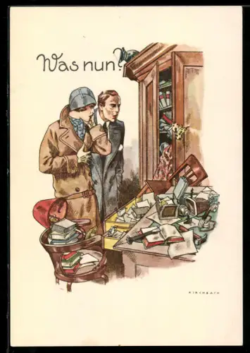 Vertreterkarte Hamburg, Neptunus Assecuranz-Compagnie, Einbruchsdiebstahl-Versicherung, Mann und Frau nach Einbruch