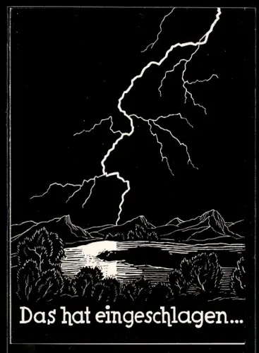 Werbebillet Einschlagender Blitz, Rückseite Firmenlogo Zwerg mit AGH auf der Brust