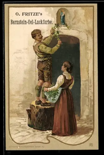 Vertreterkarte O Fritze, Bernstein-Öl-Lackfarbe, Lackierer mit einer jungen Frau