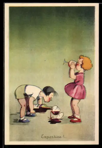 Vertreterkarte Oran /Algérie, F. Sénéclauze Saint-Eugène, Weinflasche und Kinder beim Weintrinken