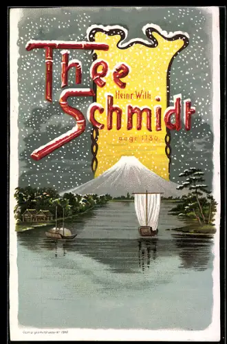 Vertreterkarte Frankfurt a. M., Heinr. Wilh. Schmidt, Wedda, Ceylonthee, Verschneite Landschaft mit Berg