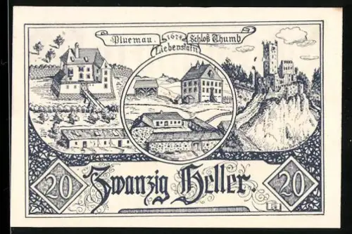 Notgeld Altenfelden 1920, 20 Heller, Schlösser und Landschaftsmotiv