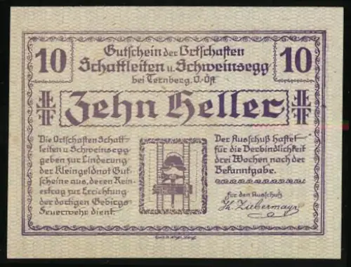 Notgeld Ternberg /O.-Ö., Schattleiten & Schweinsegg, 10 Heller, Bauer mit Getreide und Ähren