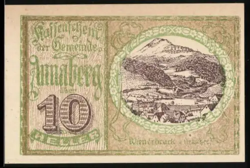 Notgeld Annaberg /N.Ö. 1920, 10 Heller, Landschaft mit Berg und Ort